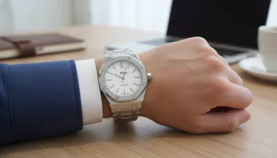 AP Royal Oak style copy watch for men with white dial and stainless steel bracelet