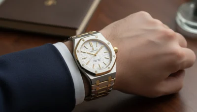 Two-tone AP Royal Oak style copy watch for men with gold bezel