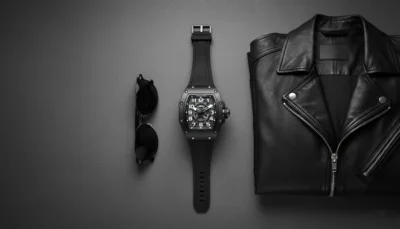 Ladies black luxury watch inspired by Richard Mille with modern sporty design