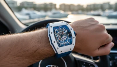 Sporty and fresh Richard Mille RM 055 Yas Marin watch with unique color design and premium sporty appearance.
